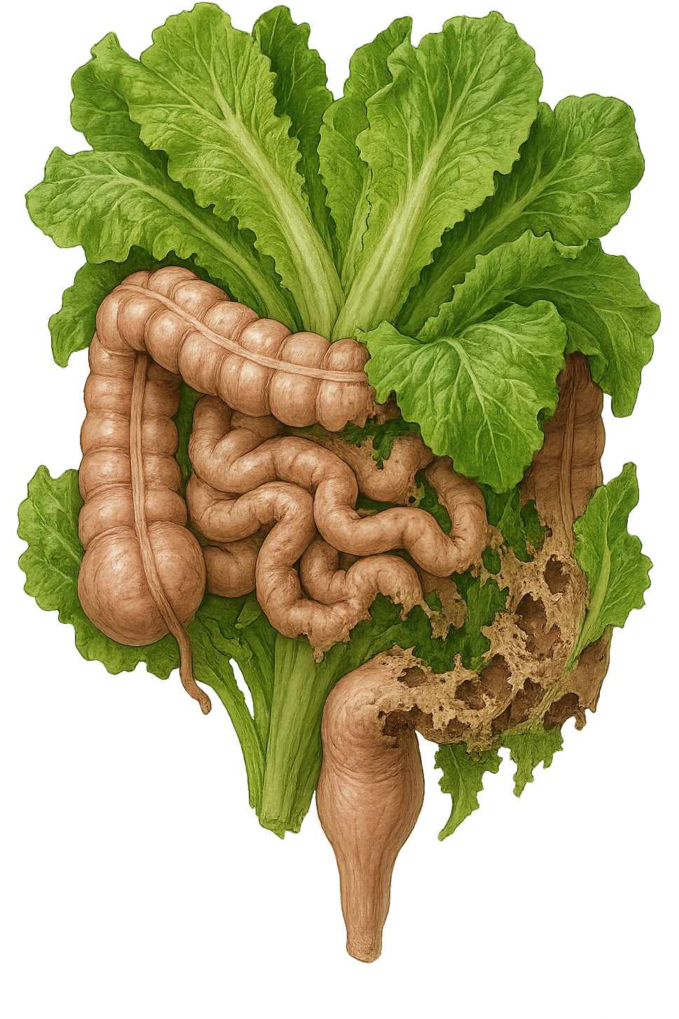 foglie di insalata che attaccano un intestino anatomico umano per distruggerlo emoji