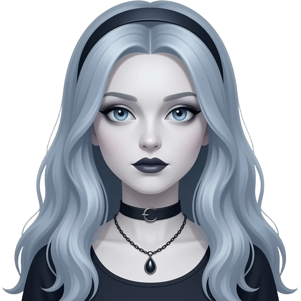 Beautiful spectral dark greyish-blue whitish gloomy gothic lady emoji