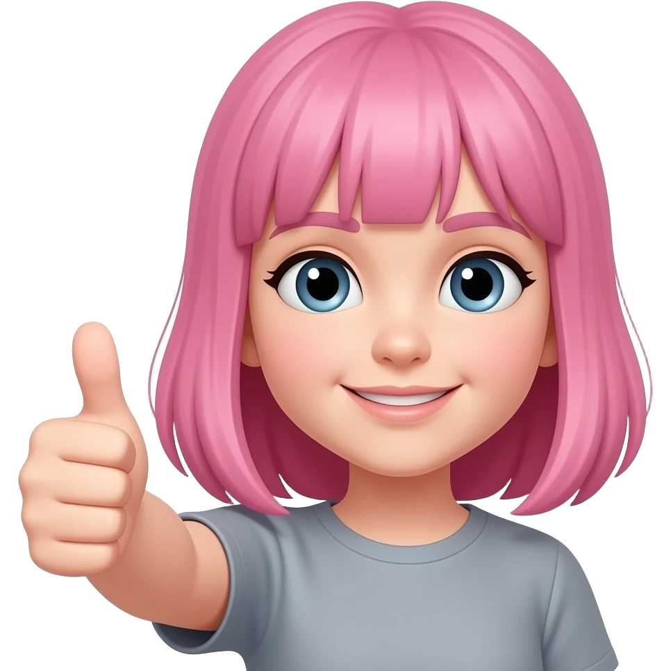 girl with pink hair holding a thumb up. emoji
