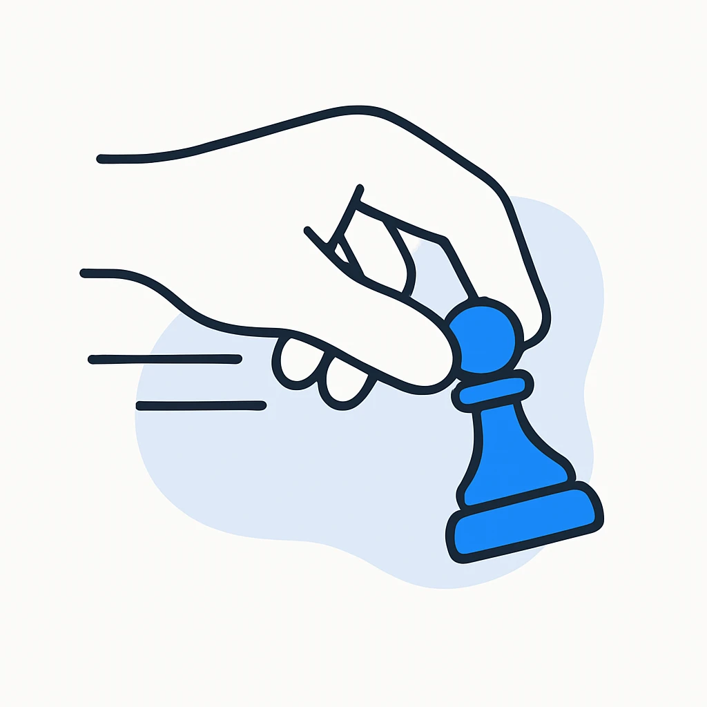 a hand moving fast, holding a chess pawn. Notion of speed is important emoji
