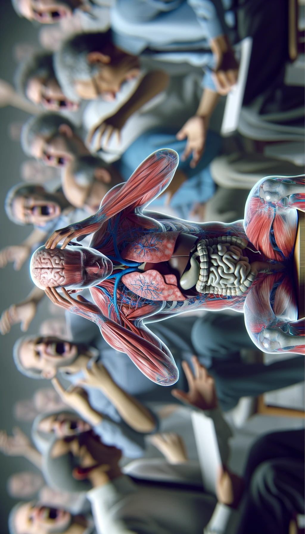 CORPO UMANO ANATOMICO SEDUTO a casa sua con intestinoa anatomico visibile CON PERSONE SFOCATE SULLO SFONDO CHE GLI PARLANO contro E LO ASSILLANO, LUI SI TIENE LE MANI SULLA TESTA ED è MOLTO STANCO E STRESSATO: non riesce ad ascoltare tutti quelli che gli stanno parlando, IPERREALISTICO 4K emoji