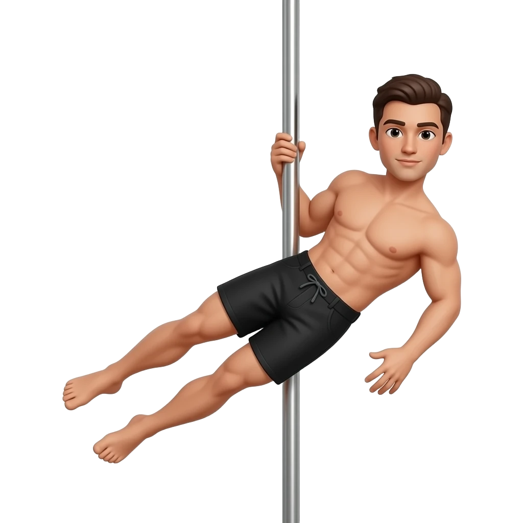 Hombre haciendo pole dance con un short negro emoji