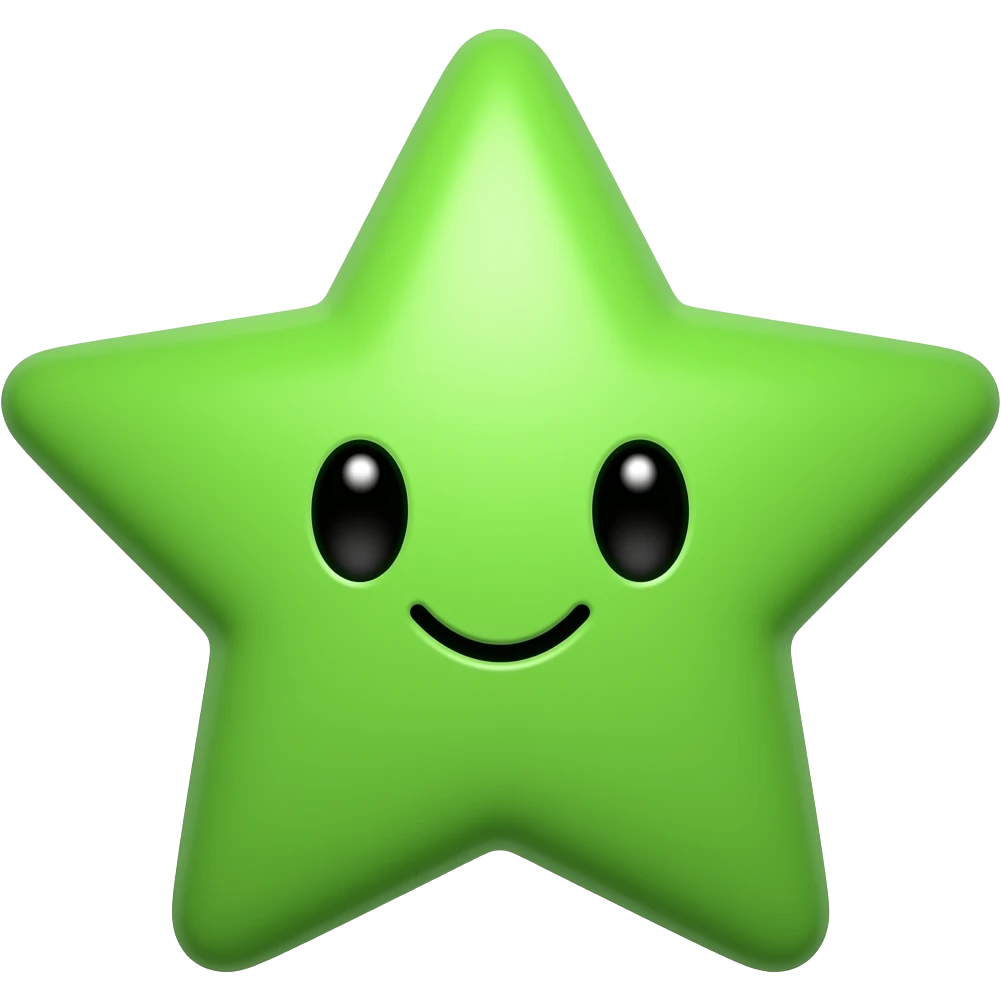 Kawaii green star with little smilewith black eyes emoji