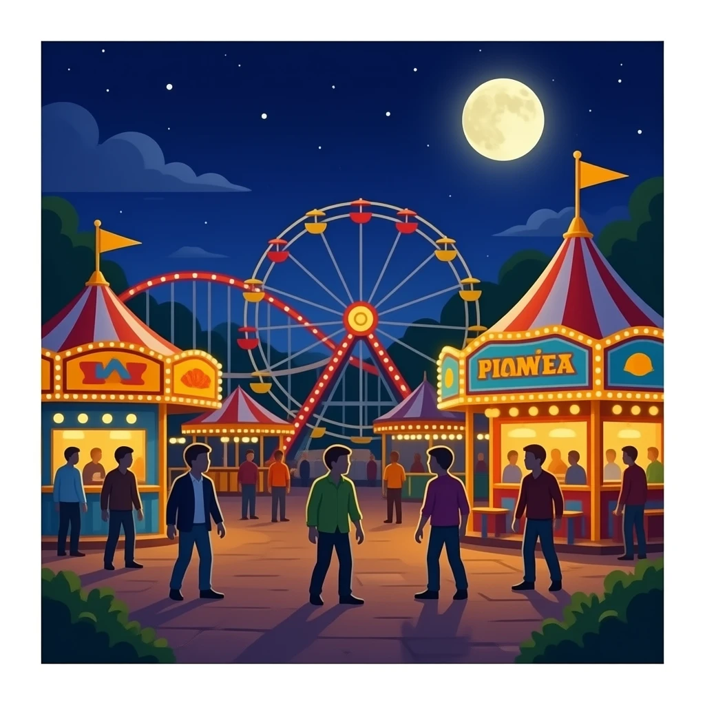 Amusement park lit up at night with zombies emoji