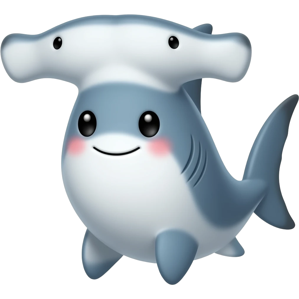 Kawaii hammerhead shark with little smile,  eyes emoji