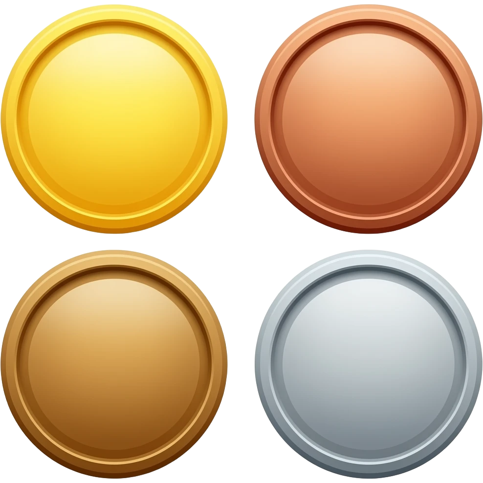 4 coins, of different colors (yellow, bronze and silver) emoji