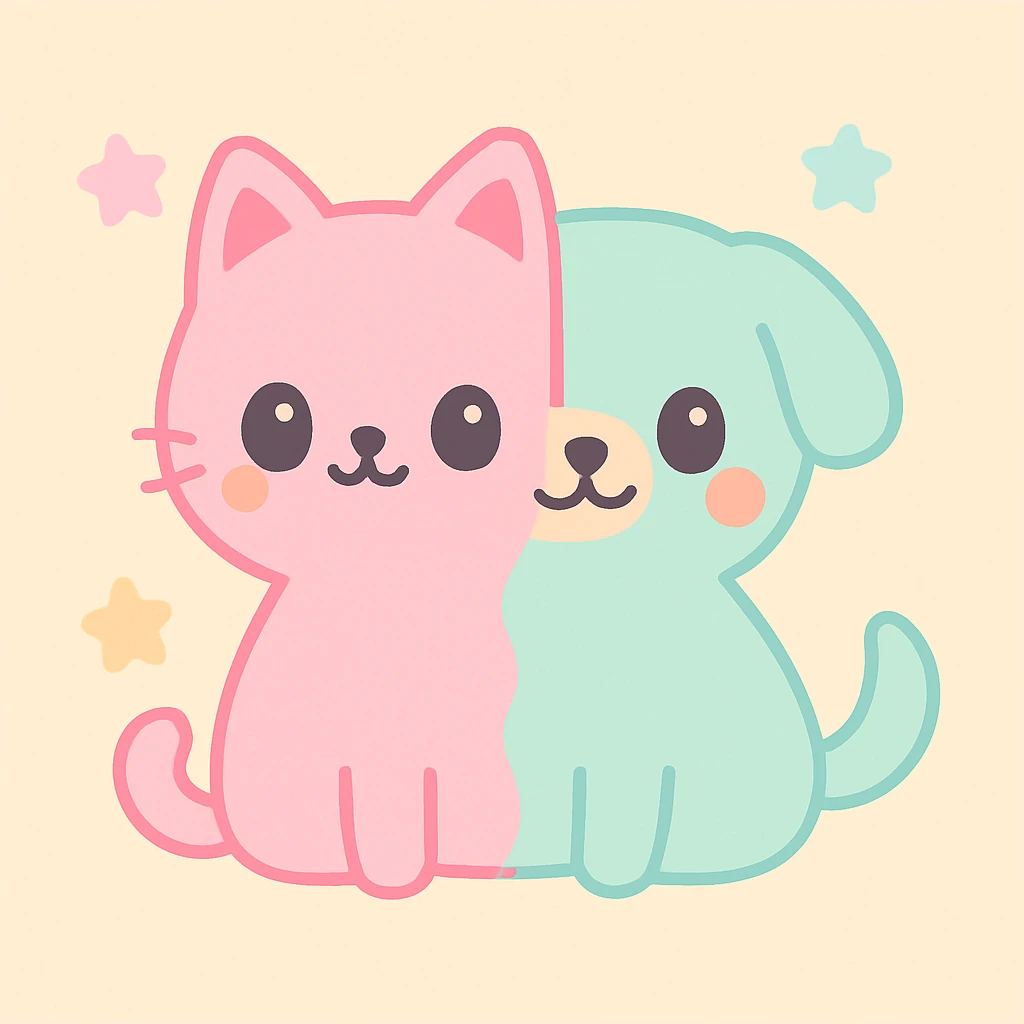 catdog creature, half cat and half dog, cute kawaii style emoji