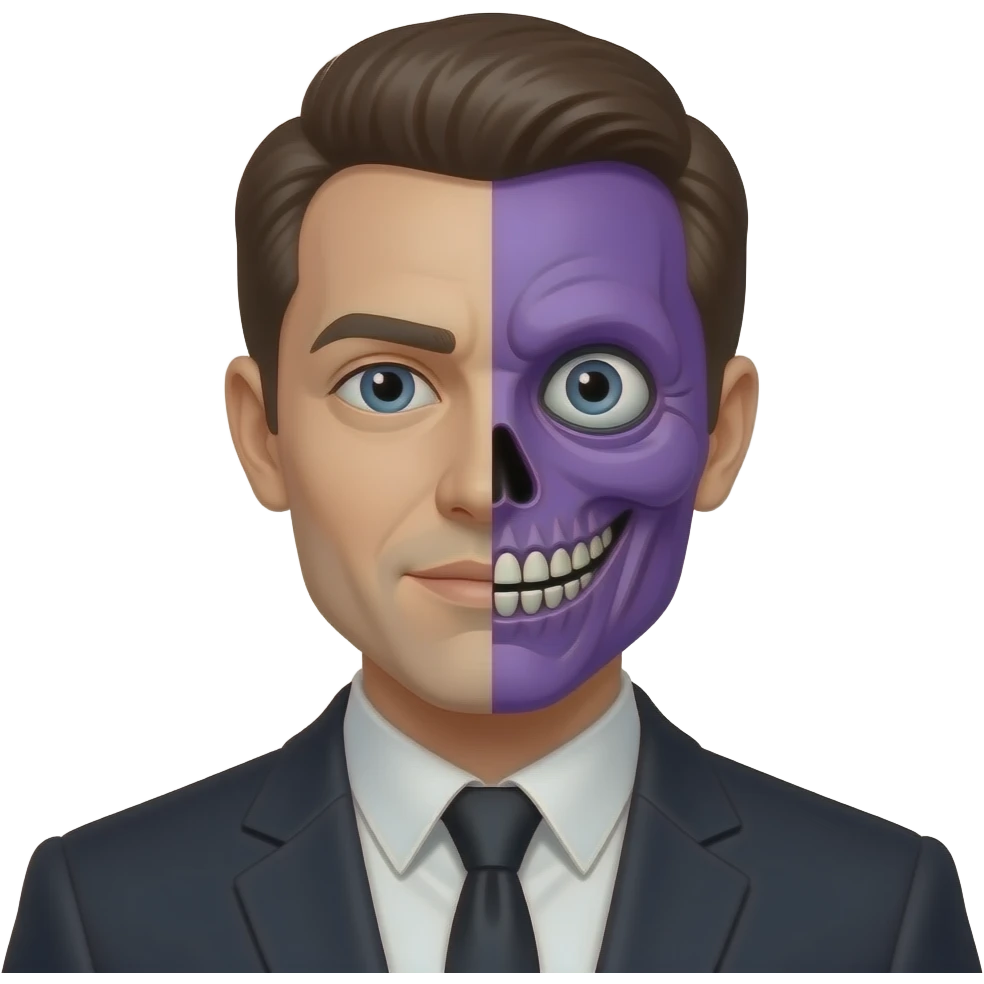 A yellow circle emoji depicting the YouTuber and gamer Corpse Husband with his signature purple Donnie Darko half face mask emoji