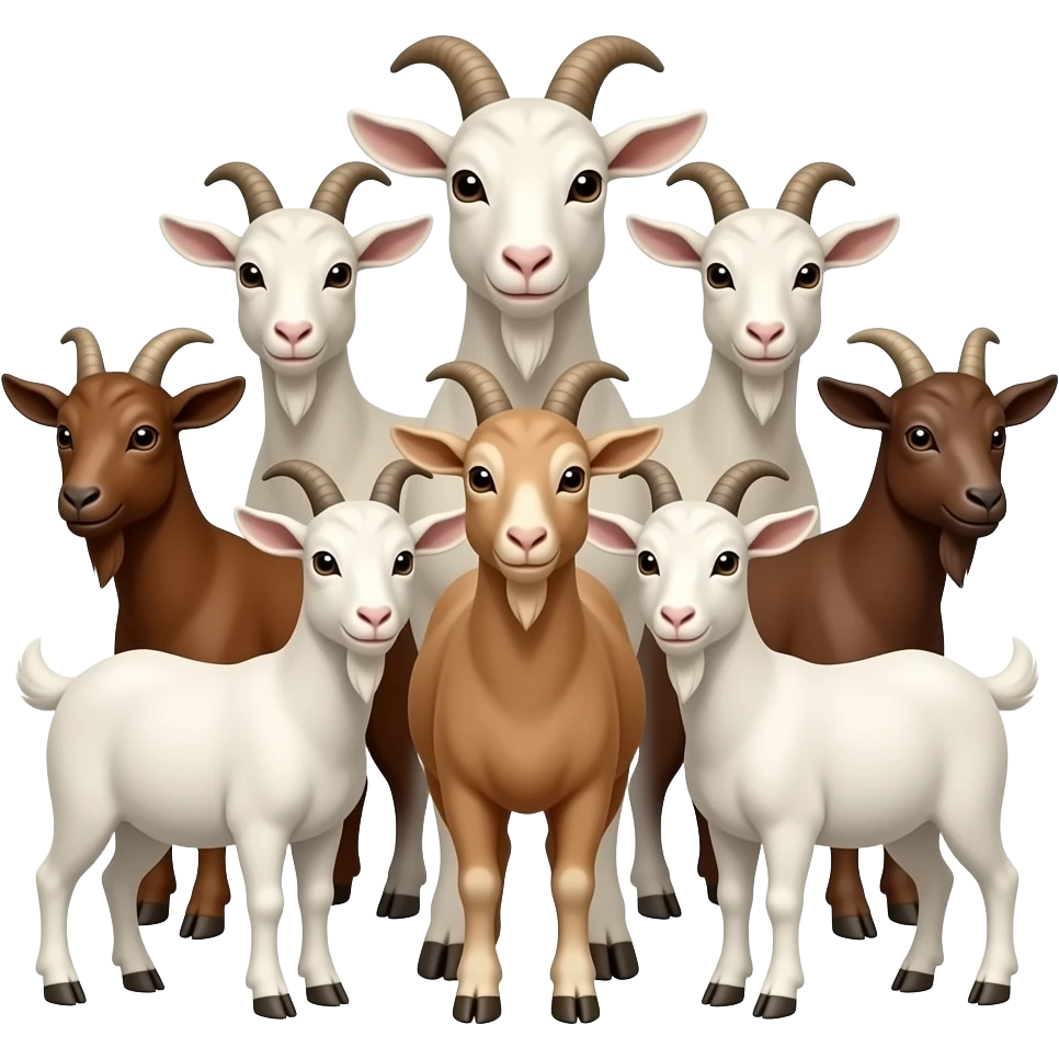 Hazme seis cabras de colores blancos y marrones. Tienen que estar las siete juntas. emoji