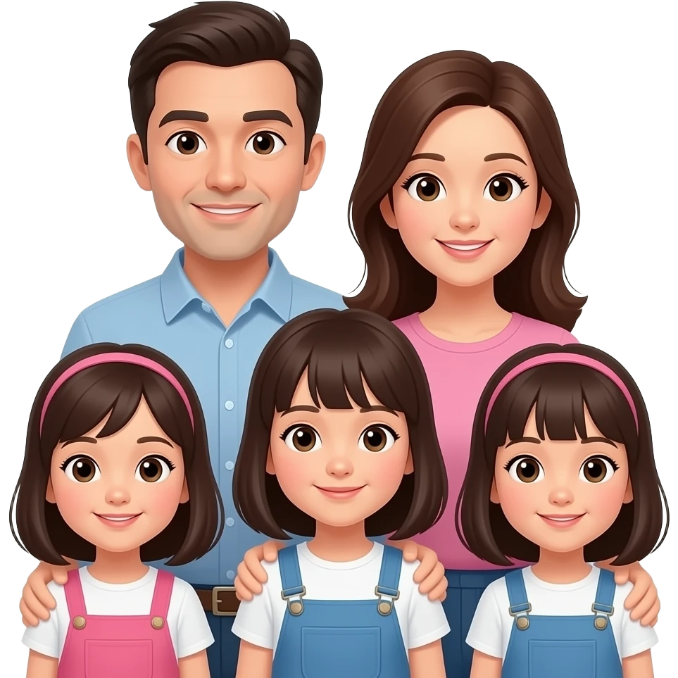 Emoji of father, mother, 3 daughters emoji