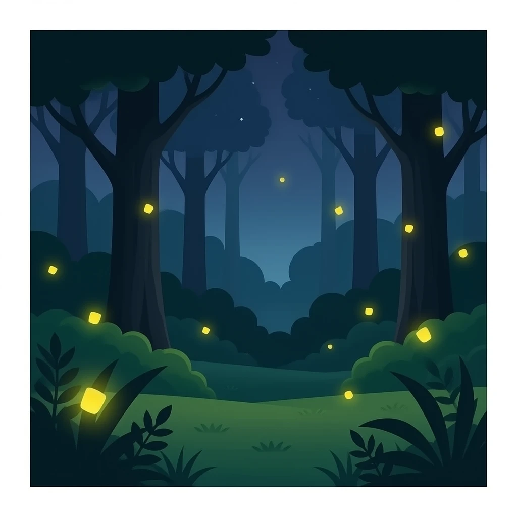 Fireflies flying in dark forest emoji