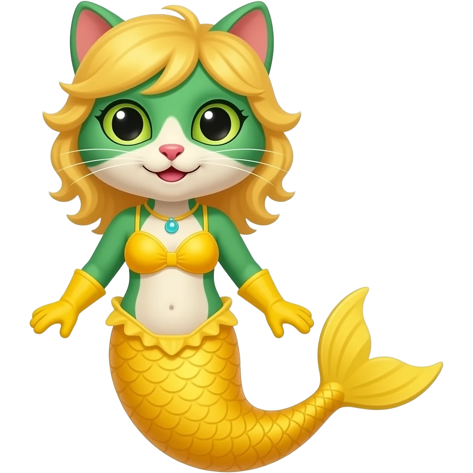 Green and orange anthro cat yellow mermaid tail and yellow gloves  yellow hair yellow swimsuit emoji