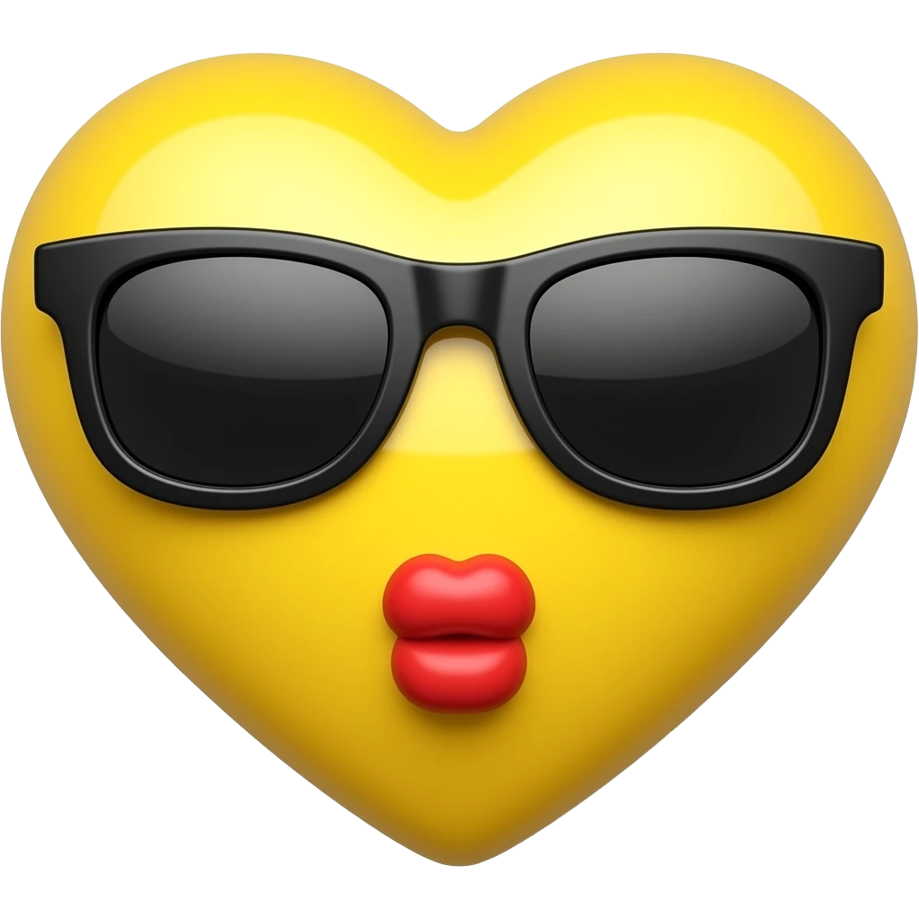 yellow emoji heart shape with sunglasses blowing a kiss emoji