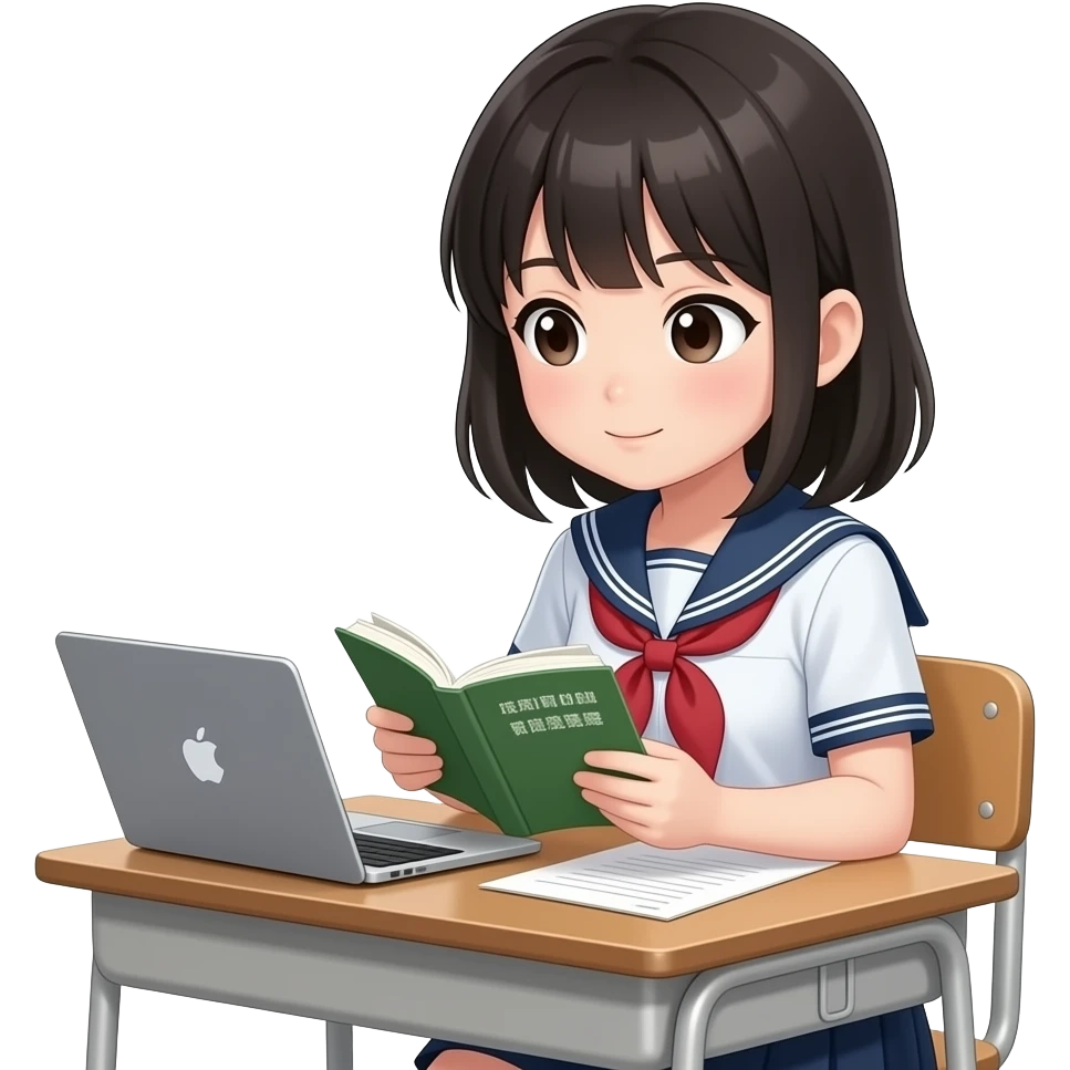 Japanese high school girl studying for Certification emoji