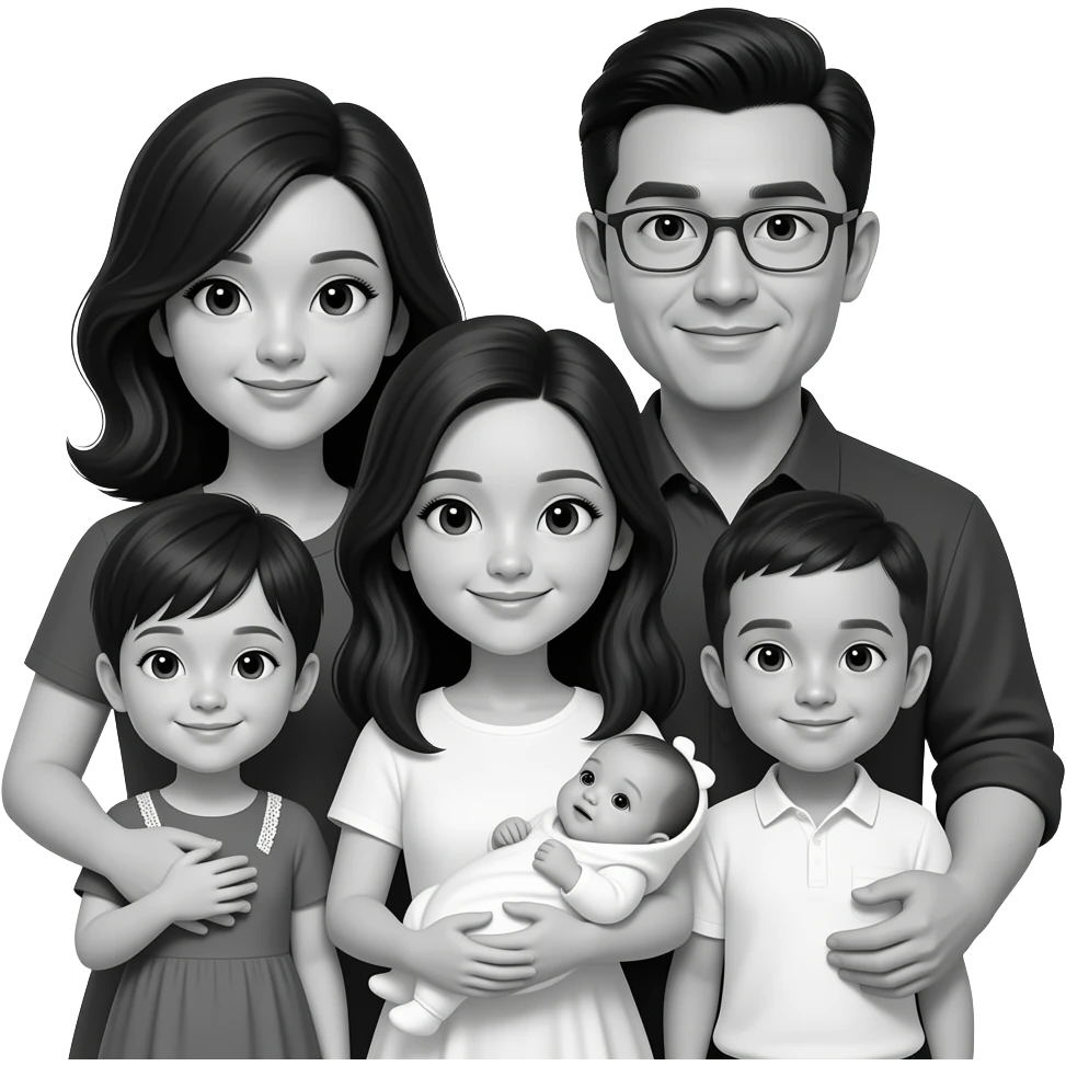 Black family of 5. Mom, dad, a girl, and baby twins (girl and boy). Make twins babies and other girl older. emoji