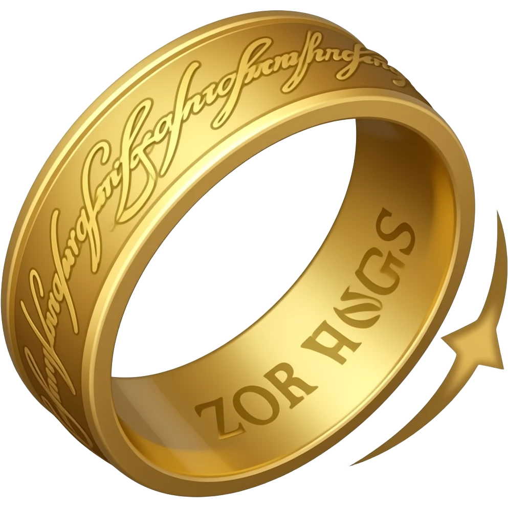 Lord of the Rings ring, The text on it should also be visible; it should be an animated version of the real thing. The ring should also have text on the inside, and it should look more like an animation. Let it rotate to the right on its own axis. Animated emoji