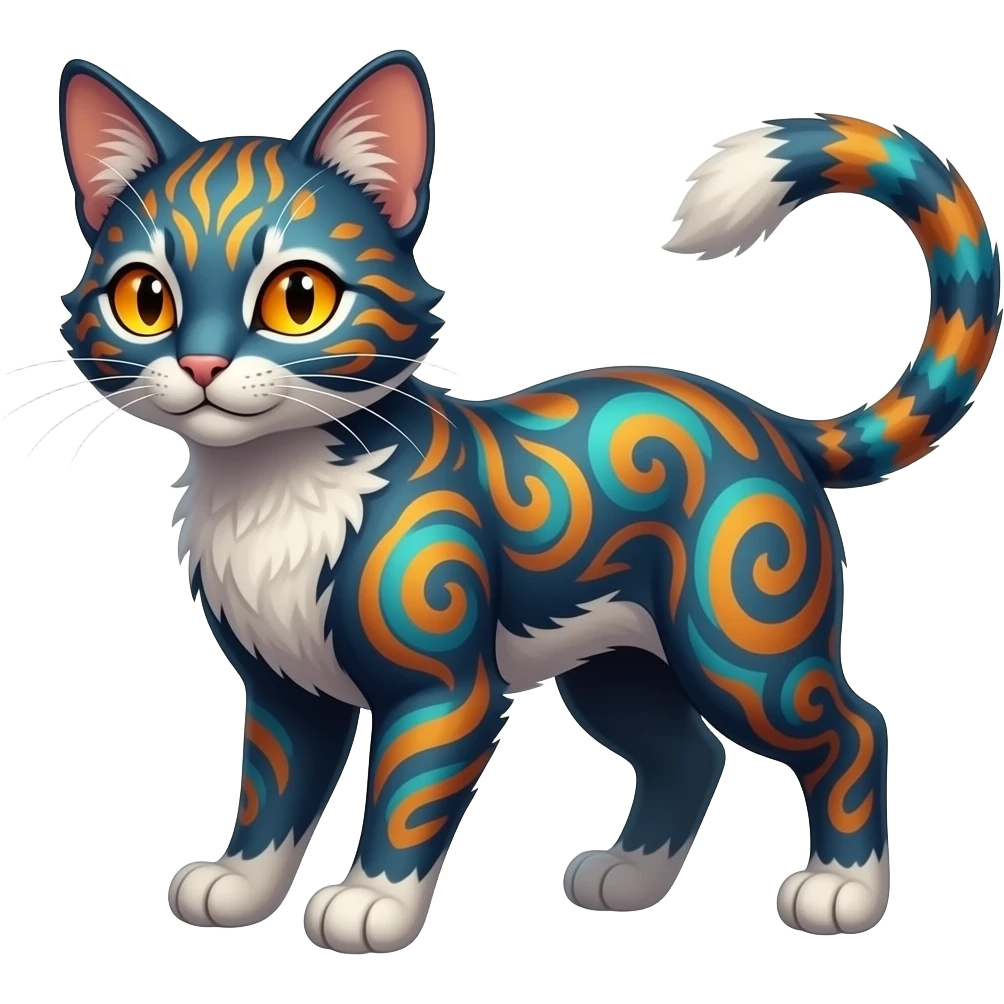 Randomly colored fantasy feline-marsupial-critter-vernid-fursona animal creature full body with intricate markings emoji