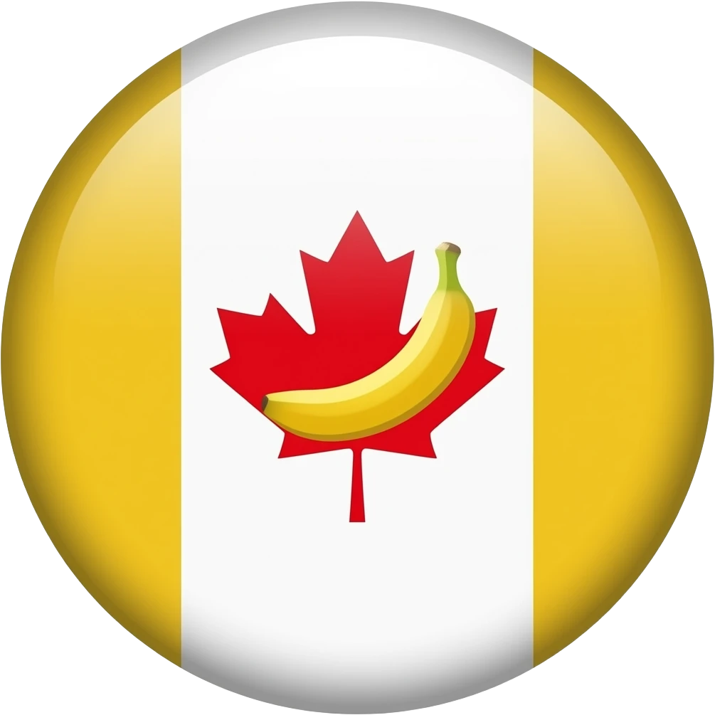 a canada flag but the red bars on each side are colored yellow and the red maple leaf in the center is now a banana emoji