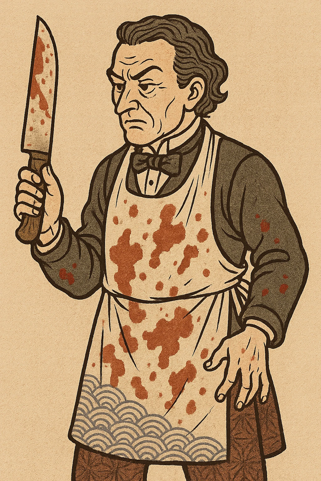 A victorian surgeon with a knife and bloody clothing emoji
