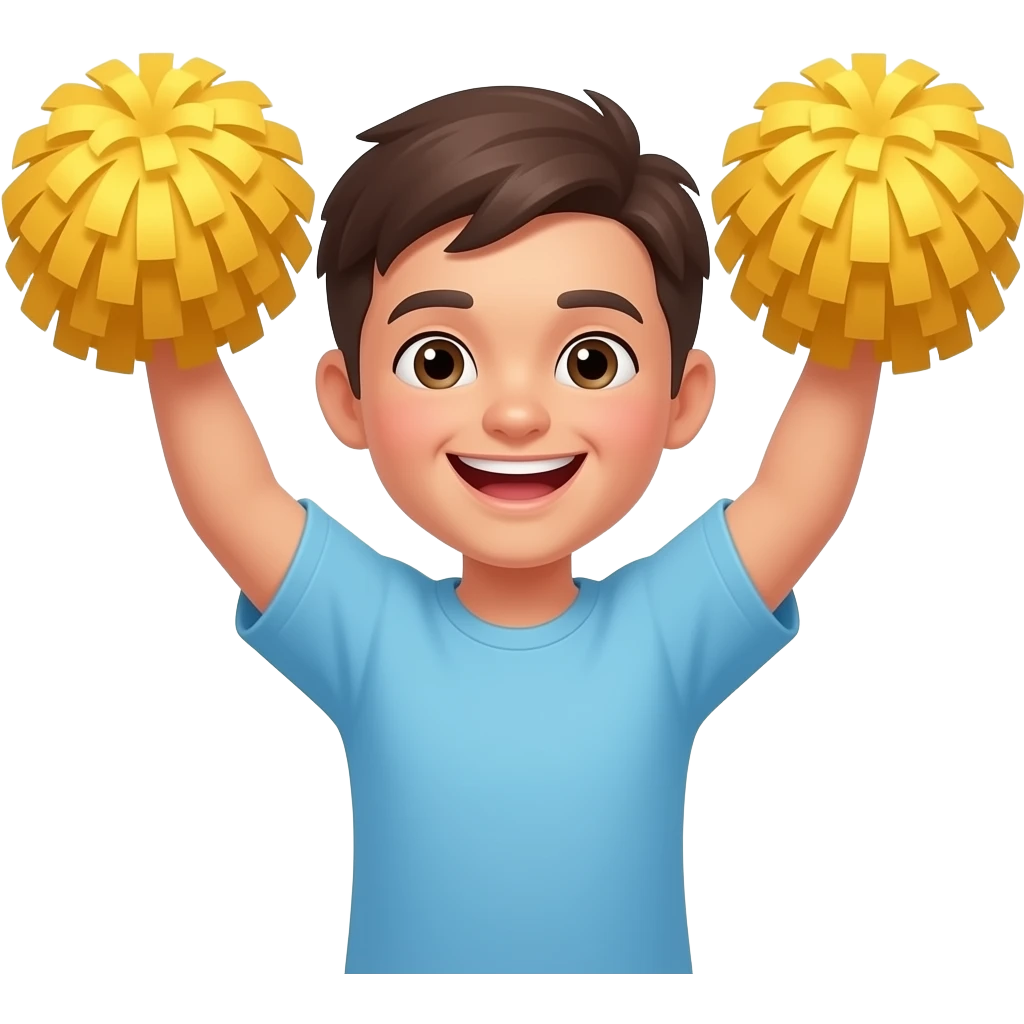 cheering emoji with pom poms, cute, bright smile, ios emoji style emoji