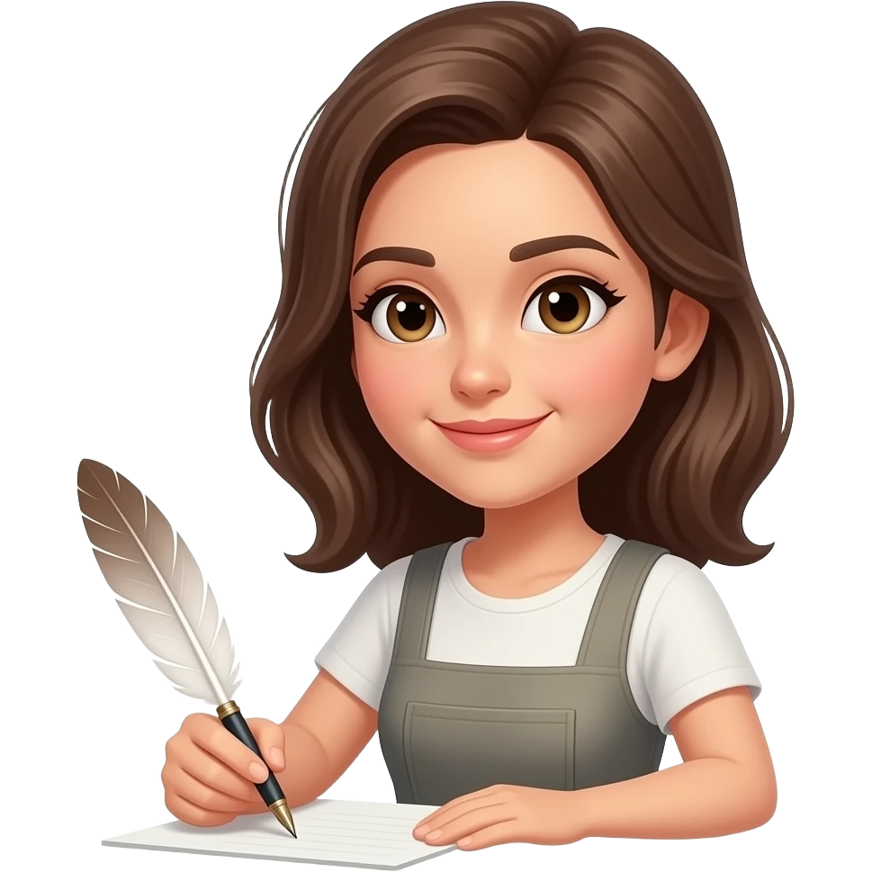 woman with Feathered Pen writing closeup emoji