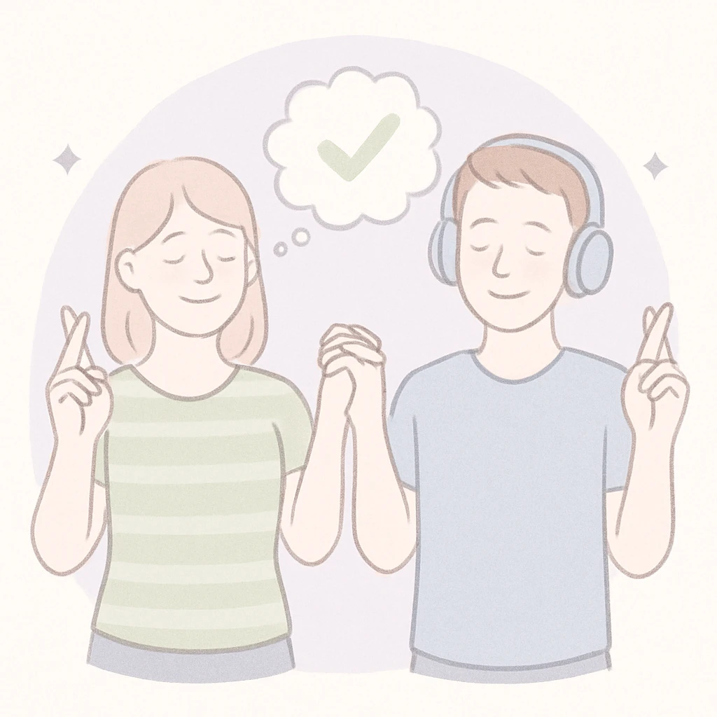 person with short hair and headphones, soft line avatar style, gentle lines and pastel hues emoji