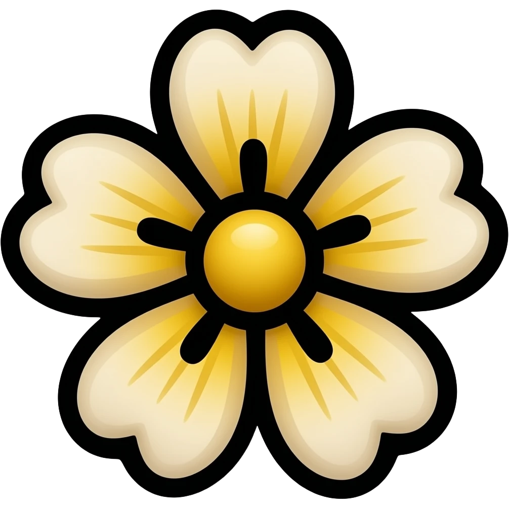 thick black outline, bright flower emoji, thick black outline, simple cartoon emoji