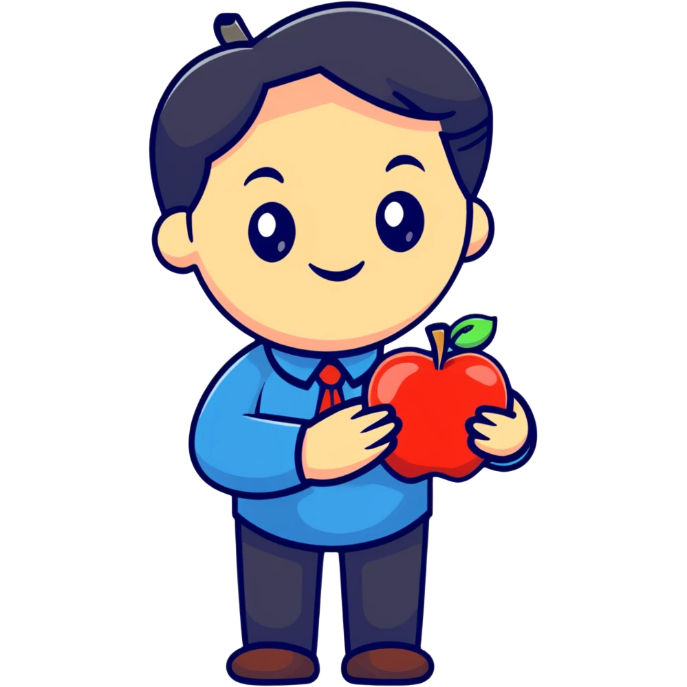 teacher with an apple, cartoonish sticker style emoji