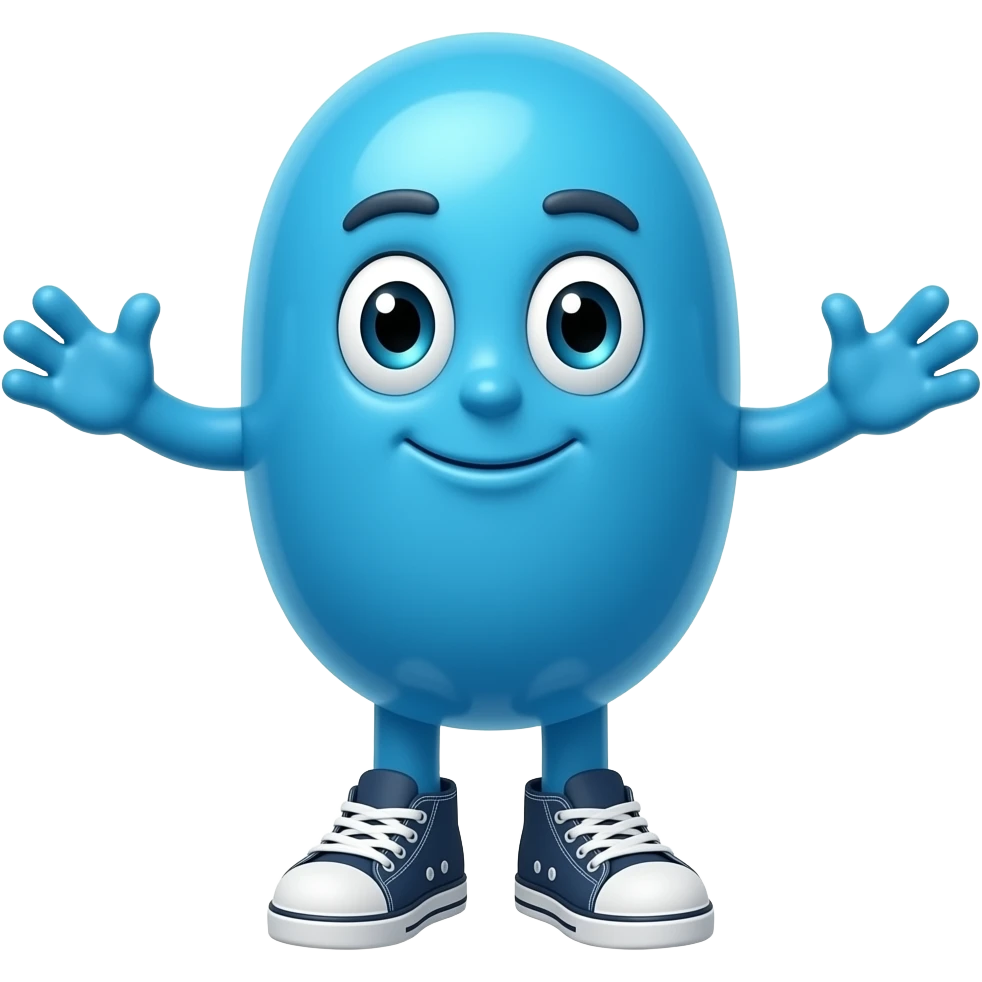 An anthropomorphic blue jelly bean with arms and legs, wearing sneakers emoji