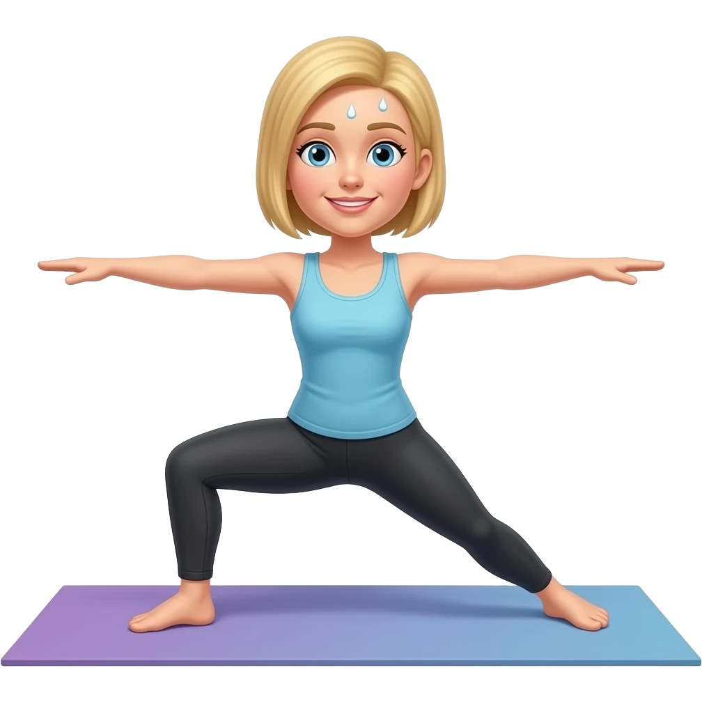 Sweating short hair blonde yoga woman doing hot yoga emoji
