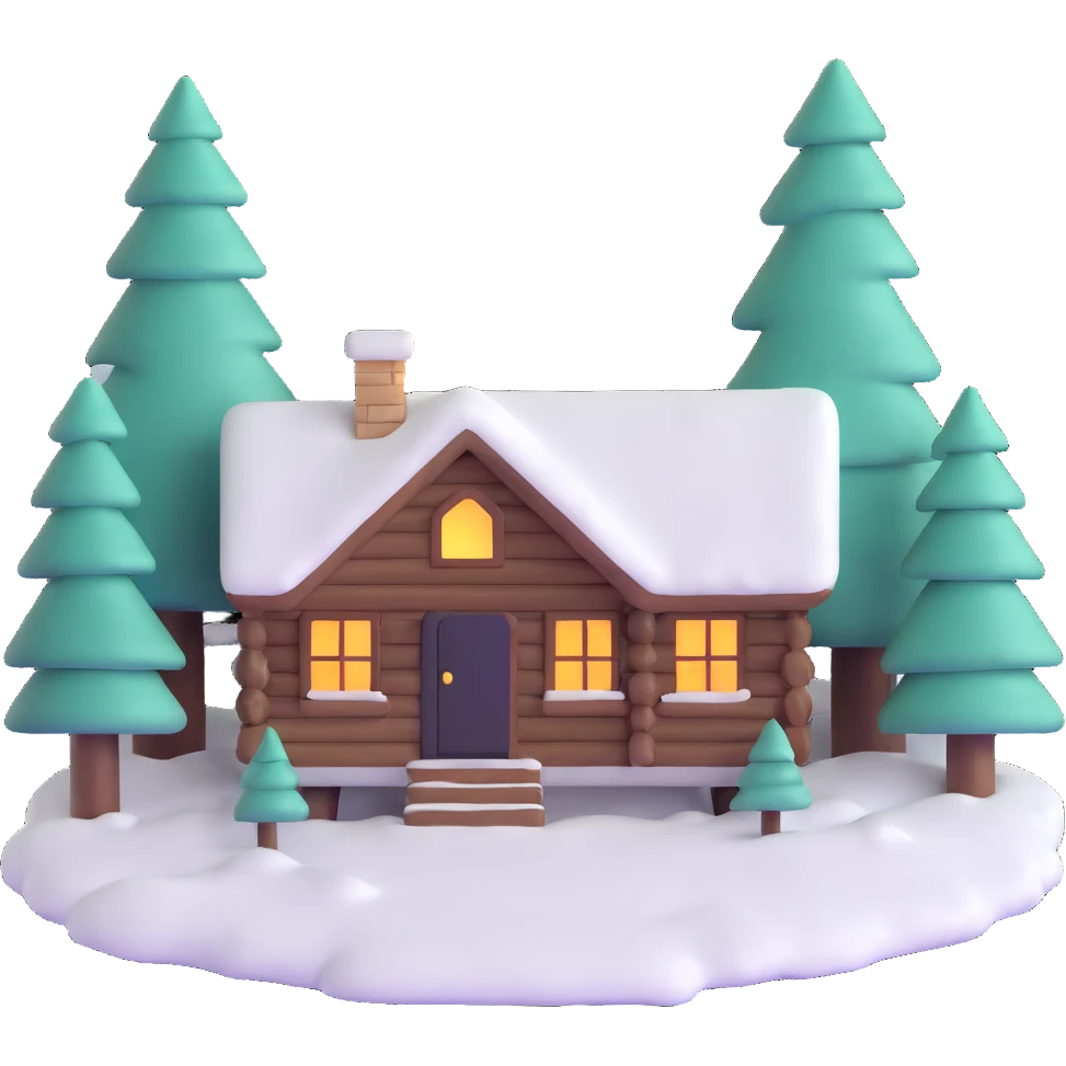Bon Iver winter cabin in snowy forest emoji