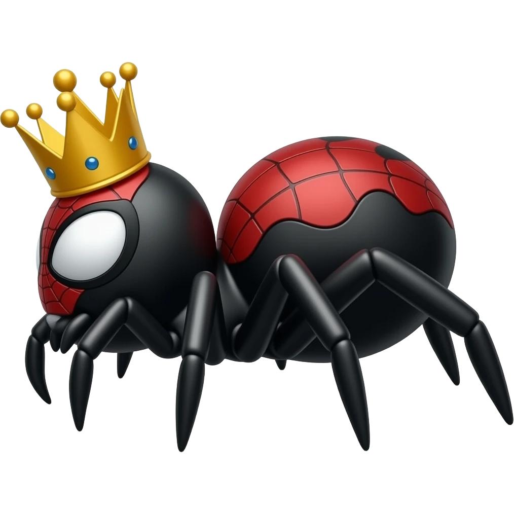 Make an black widow spider with an crown show its red hourglass and make it on the side emoji