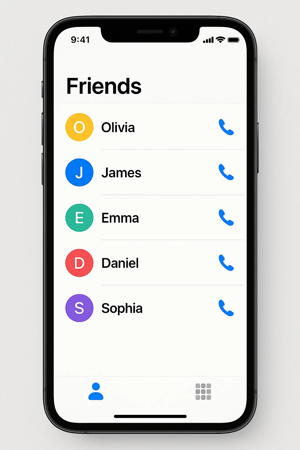Front screen of the phone with friends' contacts emoji