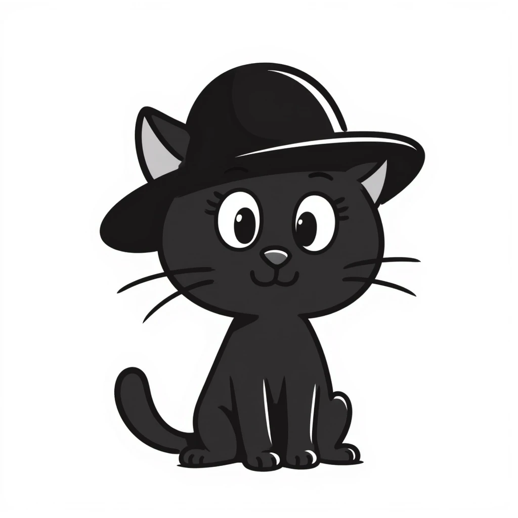 cat with a hat, hand drawn doodle style emoji