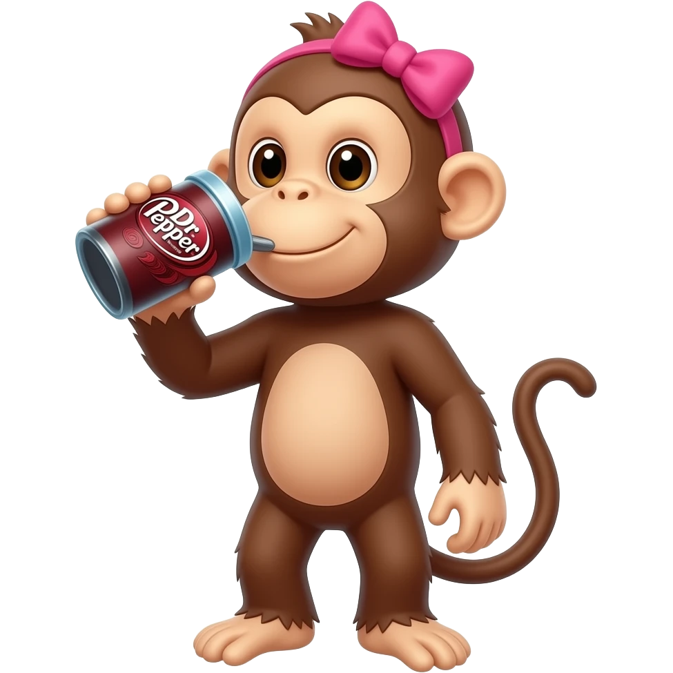 monkey drinking dr. pepper wearing pink bow emoji