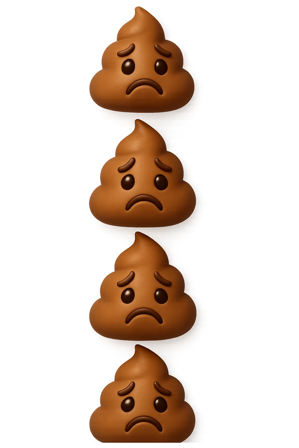 EMOJI STILE IPHONE 3D DI palline di cacca tristi che cadono dall'alto verticalmente, iperrealistico 4k emoji