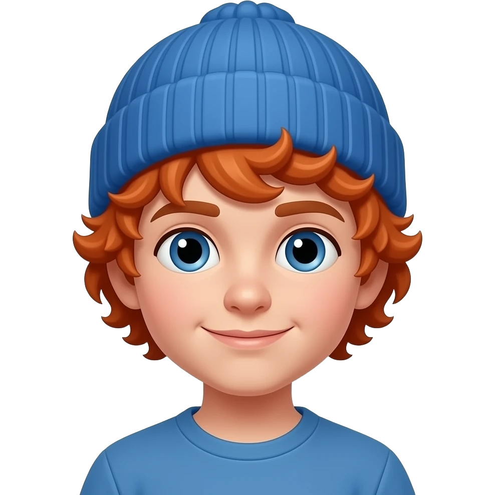 boy with blue beanie and red curly hair emoji