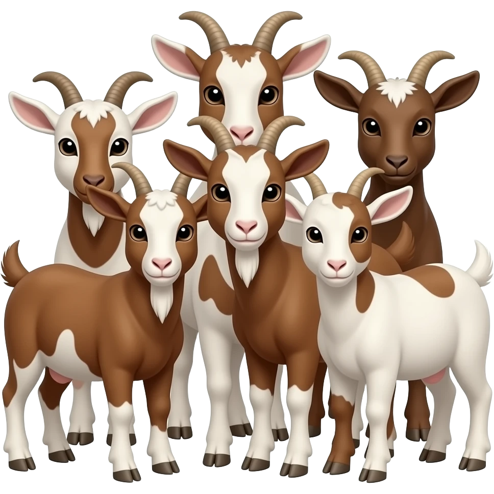 Hazme 7 cabritas, que cada una tenga color marrón y blanco. Son pequeñas y estan juntas. emoji