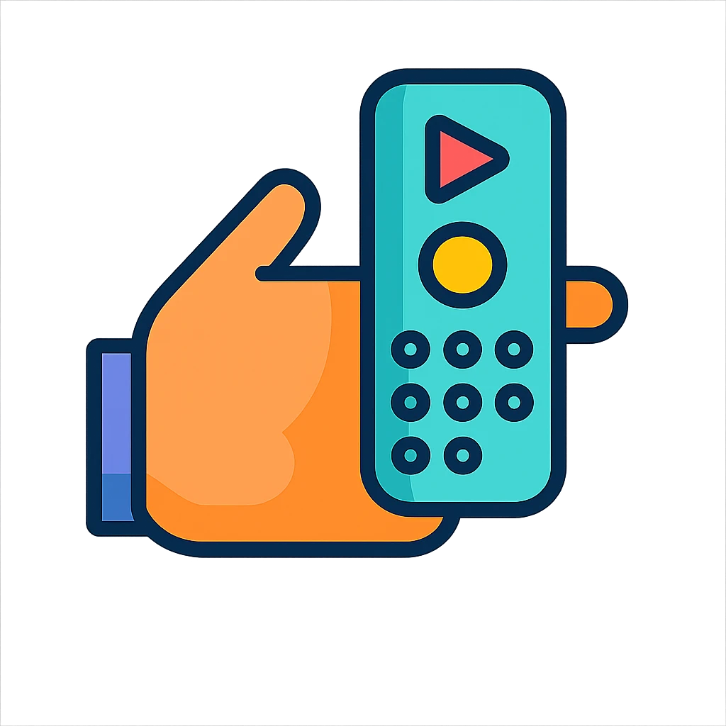 hand holding a clicker remote, pointing to the left, minimal color outline style emoji