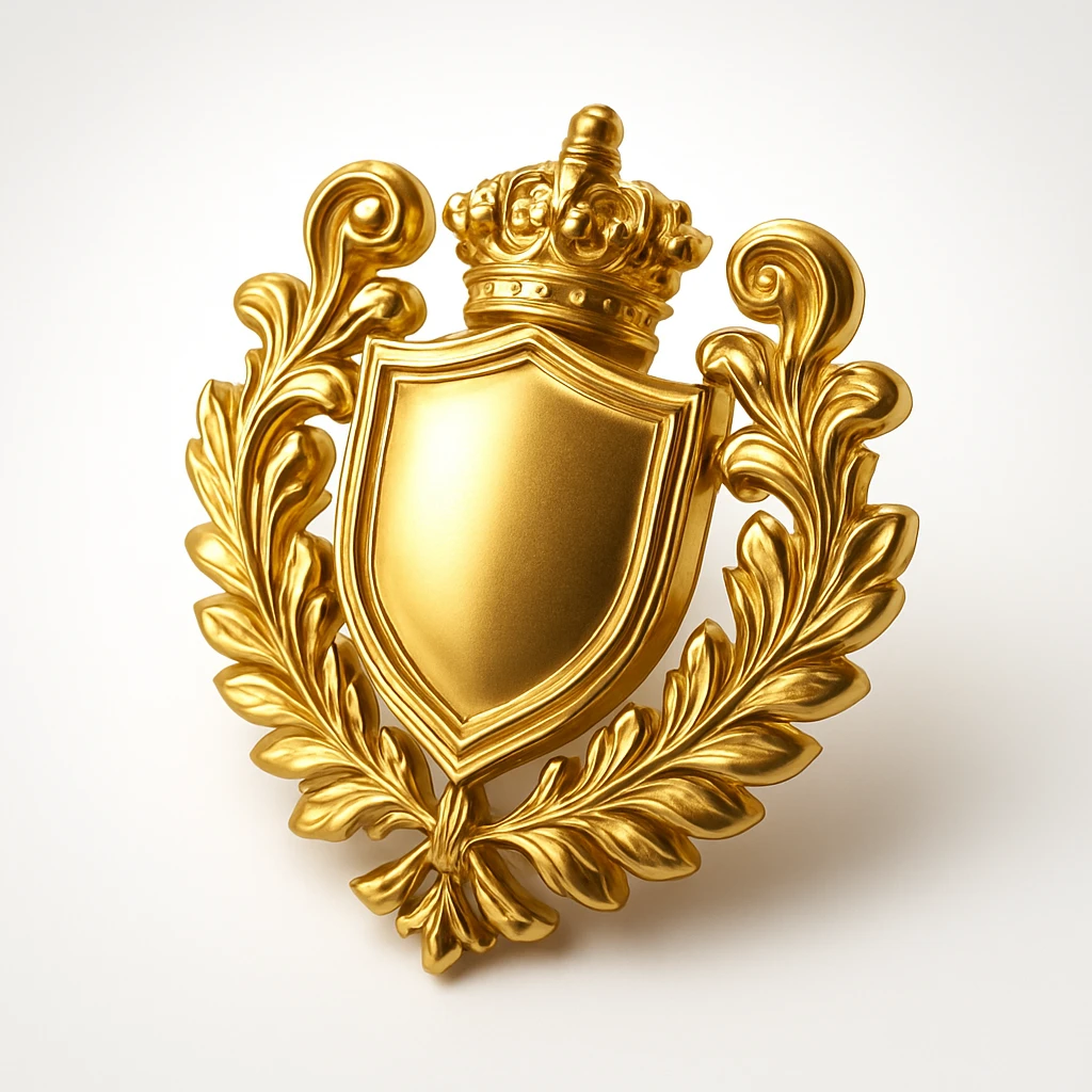 a gold emblem, elegant and shiny, with intricate details, in gold objects style emoji