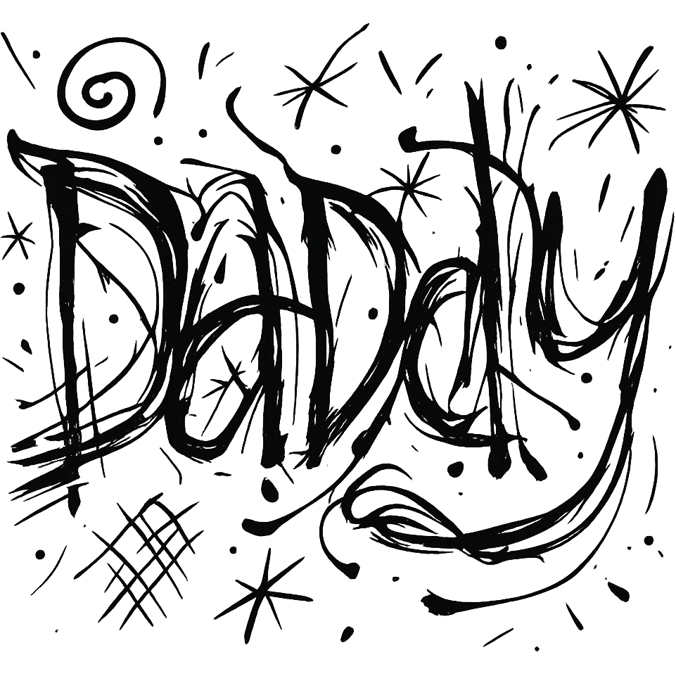 the word 'daddy' in a quirky, chaotic black outline style, no fill emoji