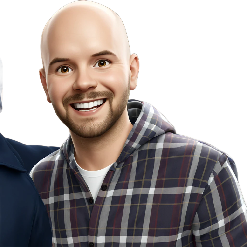 smiling bald man in plaid emoji
