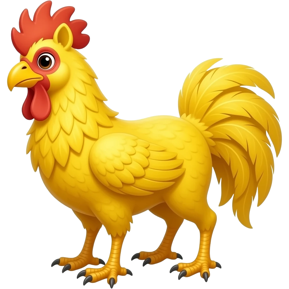 A yellow chocobo is a large, flightless avian creature with vibrant lemon-colored plumage and a robust, horse-like build designed for swift running. It is distinguished by its long neck, sturdy talons, and a sharp, curved beak, often appearing with a thick tuft of feathers atop its head. emoji