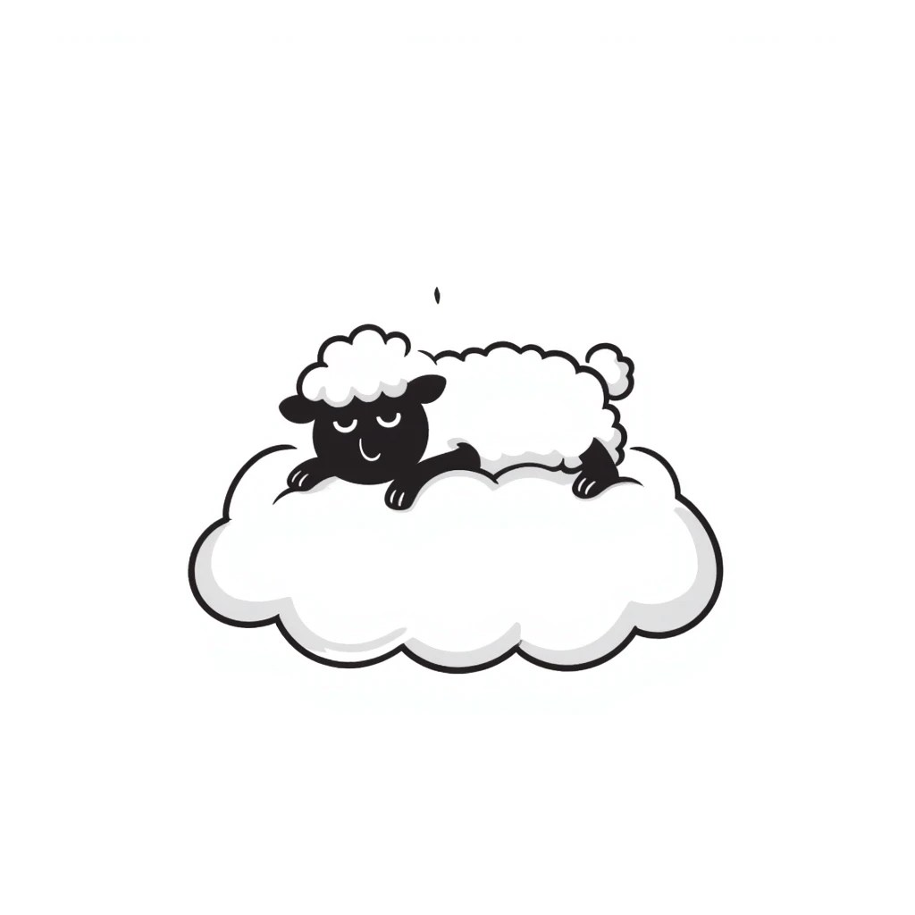 A fluffy sheep resting on a puffy white cloud in the sky emoji