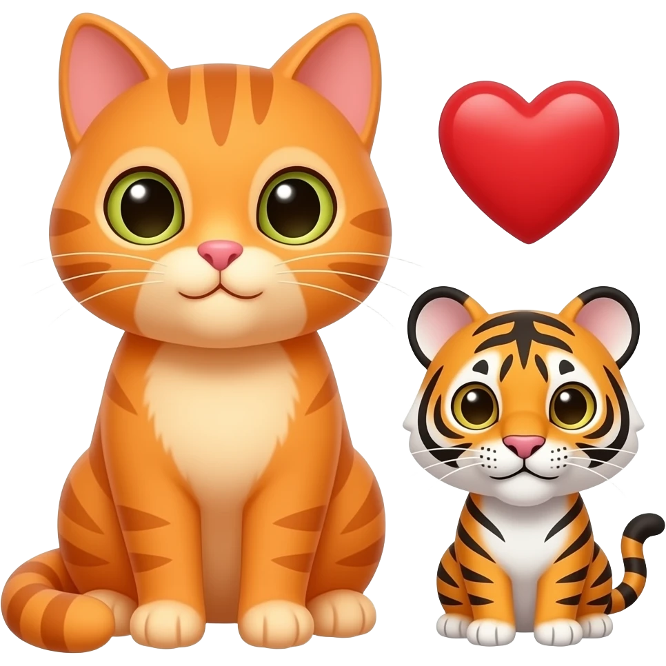 Un gato naranja y un tigrecito con un corazón en medio emoji
