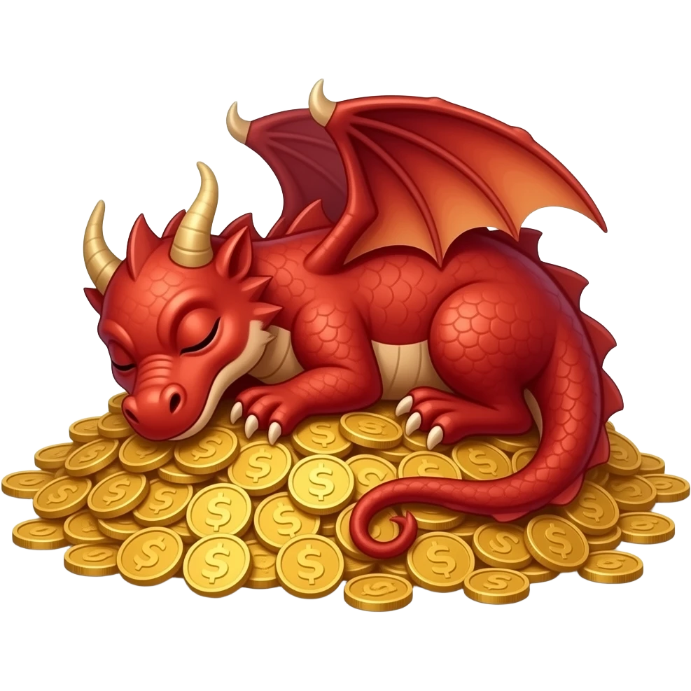 red dragon sleeping on a mount of coins emoji
