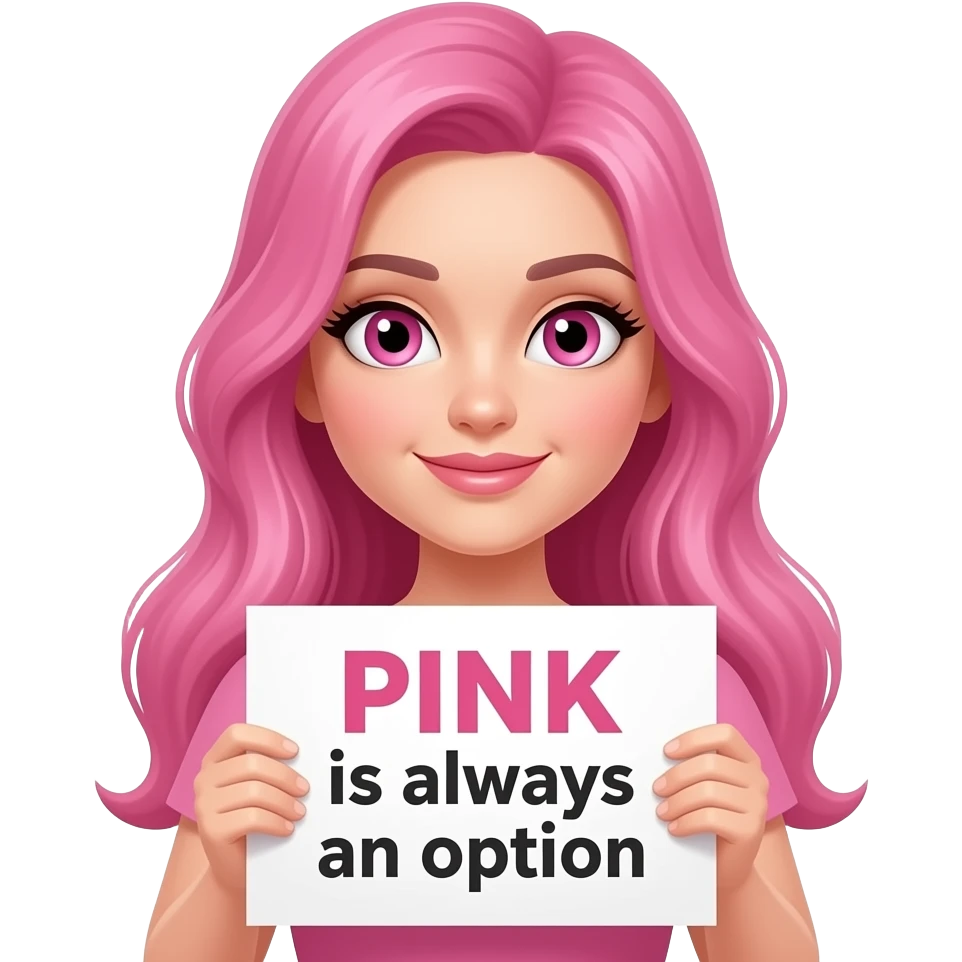 sexy girl with long pink hair and pink eyes wearing a holding a PINK is always an option sign emoji