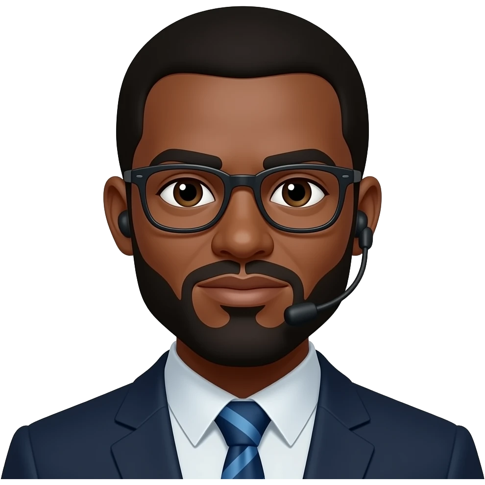 brown skin Tech support boss with goate beard with darkend glasses ear buds emoji