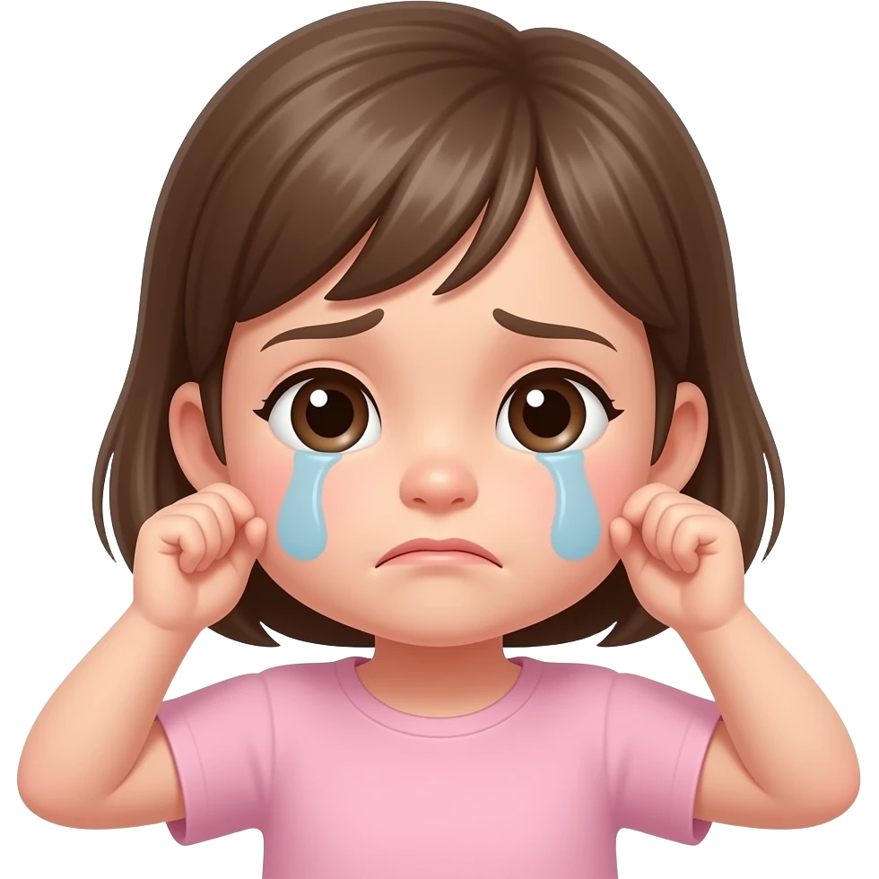 A little pale girl with a sad face catching her earlobes emoji