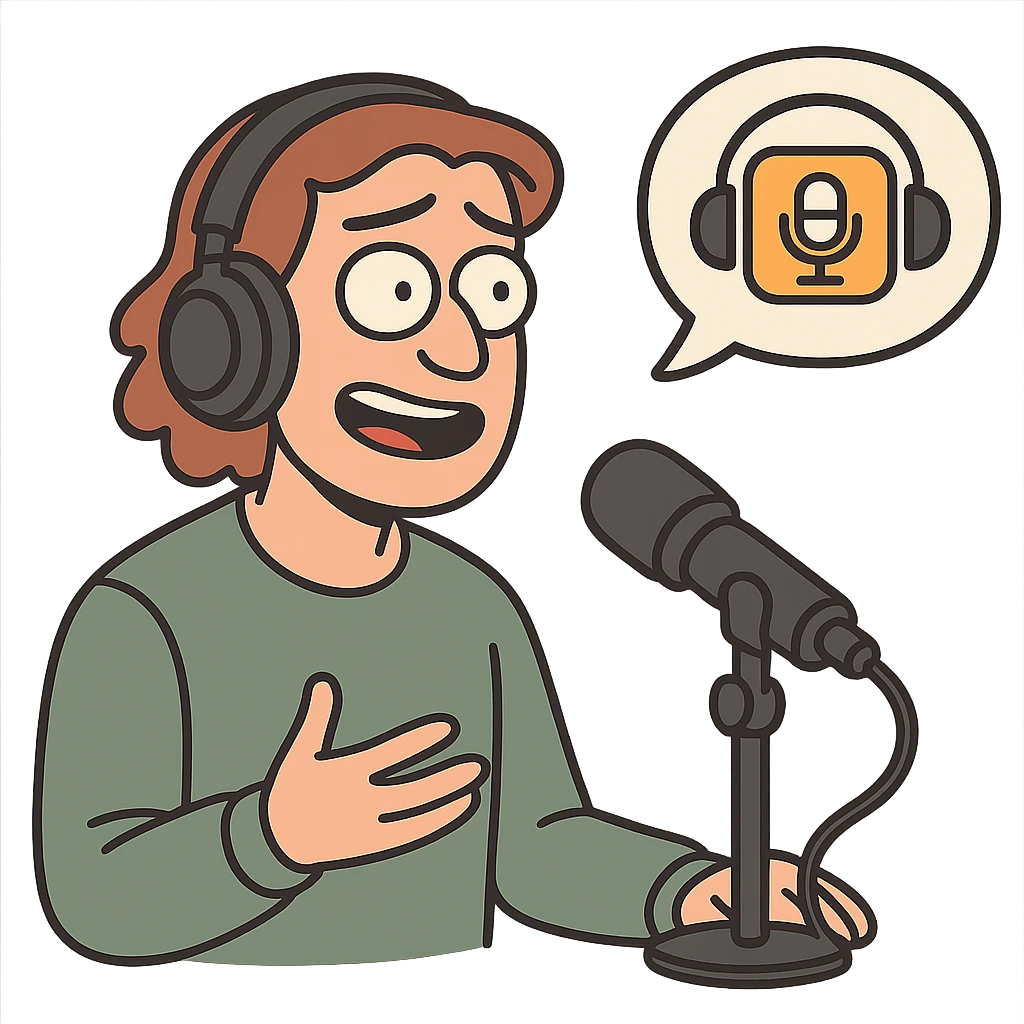 podcast icon with headphones and speech bubble, flat design emoji